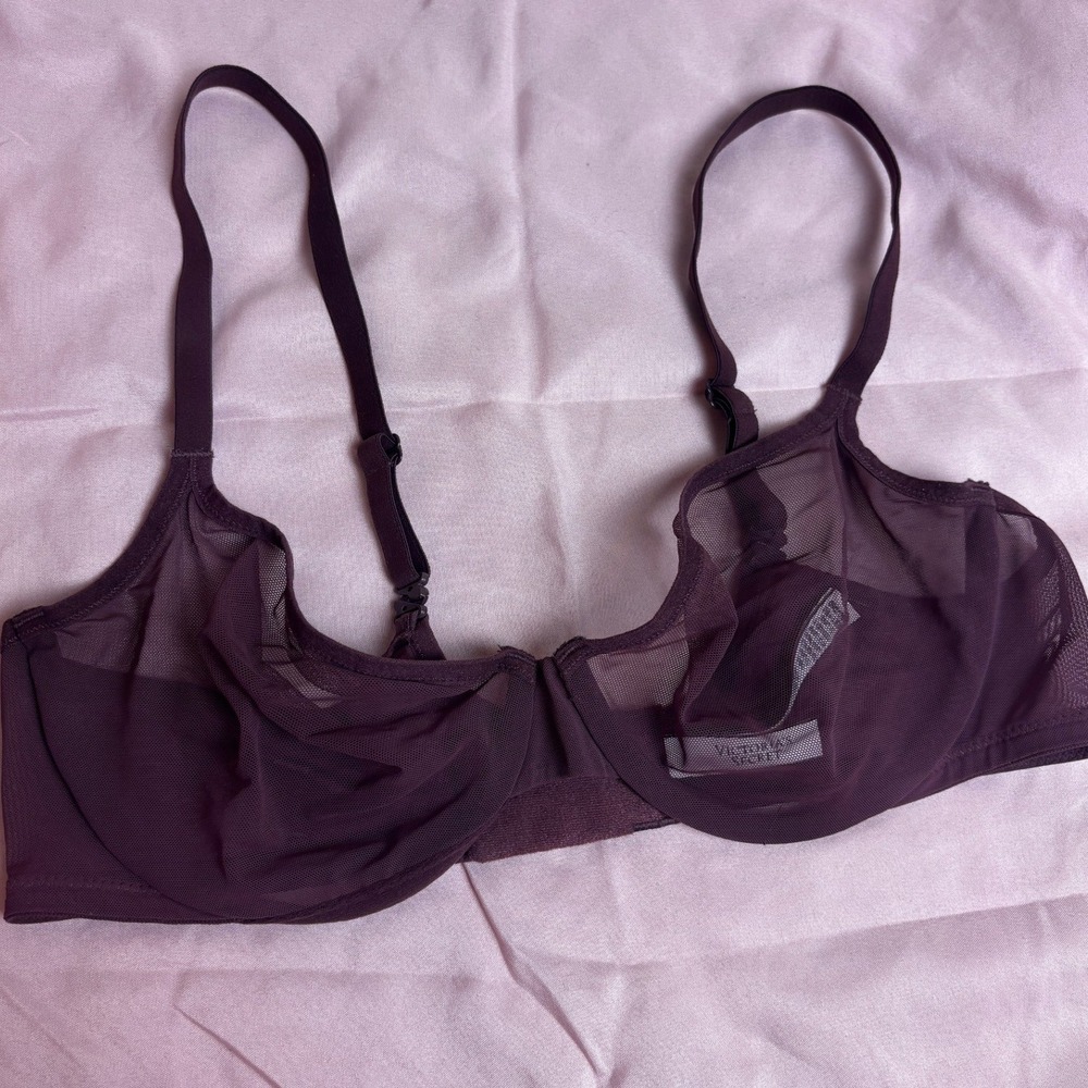 Victoria's Secret Unlined Wired Lot of 2 Bras 36C Teal Lace & Brown Mesh Bra - Picture 8 of 10